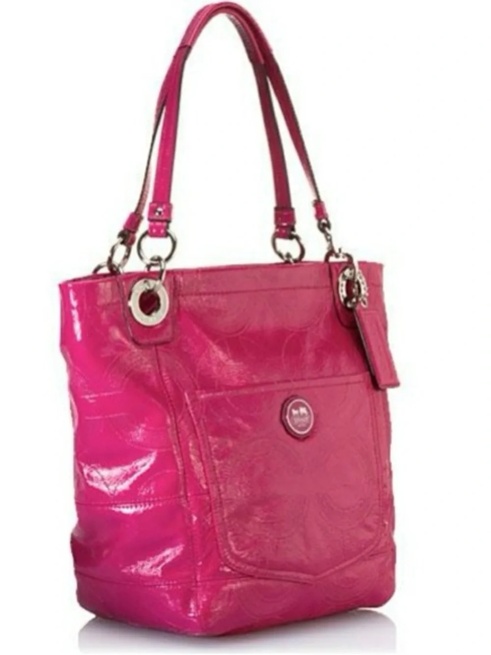Coach Alex Fuchsia Pink Signature C Patent Leather Tote Shoulder Bag Y2K